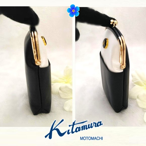 KITAMURA Japan Mini Wallet Bag GenuineLeather Pearlized Ivory Blue Gold Kisslock - Picture 5 of 11